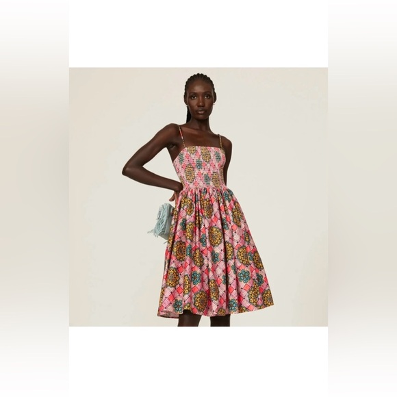 Autumn Adeigbo Pink Winnie Smocked Midi Dress Size 8 Multicolor Floral $555 NWT - Picture 6 of 16